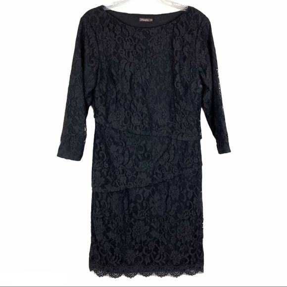 J McLaughlin Black Lace Tiered Sheath Dress 10